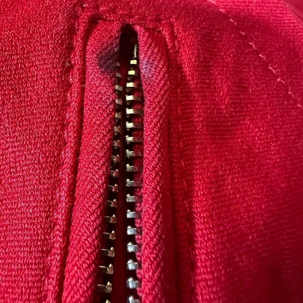 ST. JOHN SPORT Women's Ribbed Cotton Knit Zipper Sweater Jacket Red Size Petite
